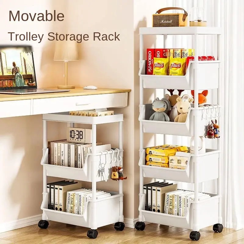Mobile Bookshelf Storage Rack Home Use Floor Snack Multi-layer with Wheels Living Room Dormitory Children's Bookcase Trolley Storage-B1178