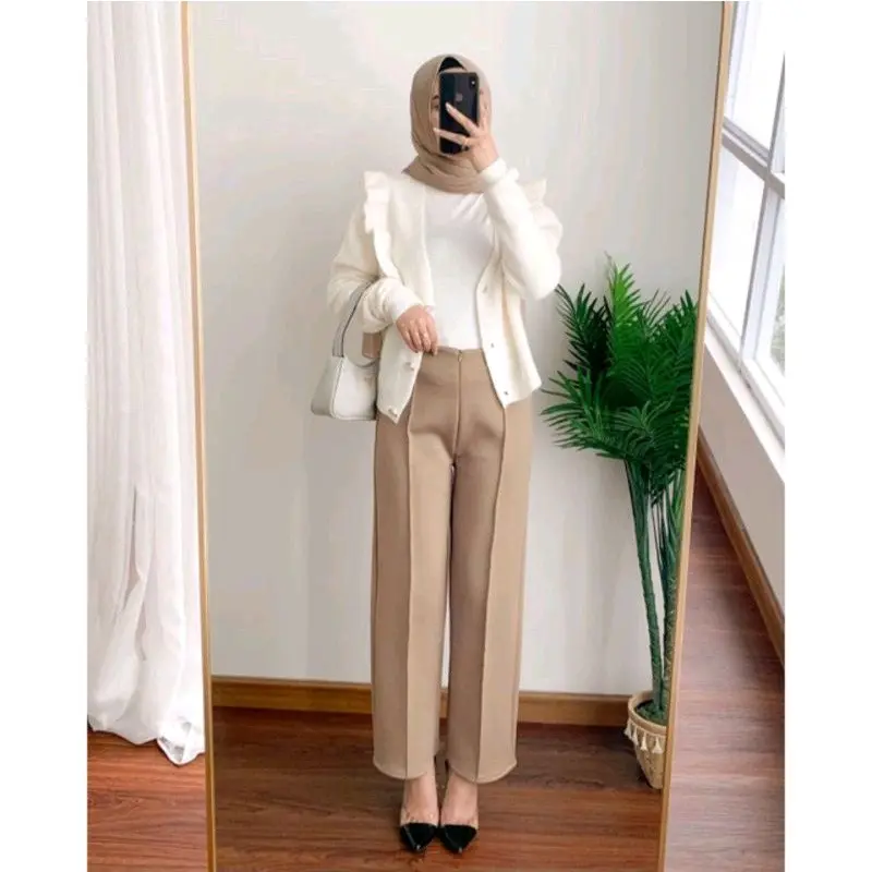 Buna Cullote Zipper Highwaist Scuba Premium Celana Kulot Wanita Basic HW Irene Cullotes Scuba Wide Leg Premium 4