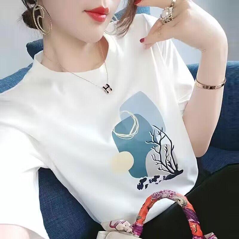 Áo Phông Ngắn Tay Màu Trắng, Dành Cho Nữ, Trang Phục Mùa Hè, Phong Cách Đi Chơi Đơn Giản, Dáng Rộng Và Ôm Sát, Cỡ Lớn, Áo Phông Cổ Tròn Tay Lỡ, Áo Sơ Mi Cơ Sở, [45% Tỷ Lệ Mua Lại] 3