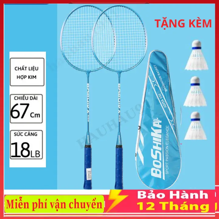 Bộ 2 chiếc vợt cầu lông Boshika ,tặng kèm bao đựng và 3 quả cầu nhựa,Chính Hãng Chất Lượng Cao