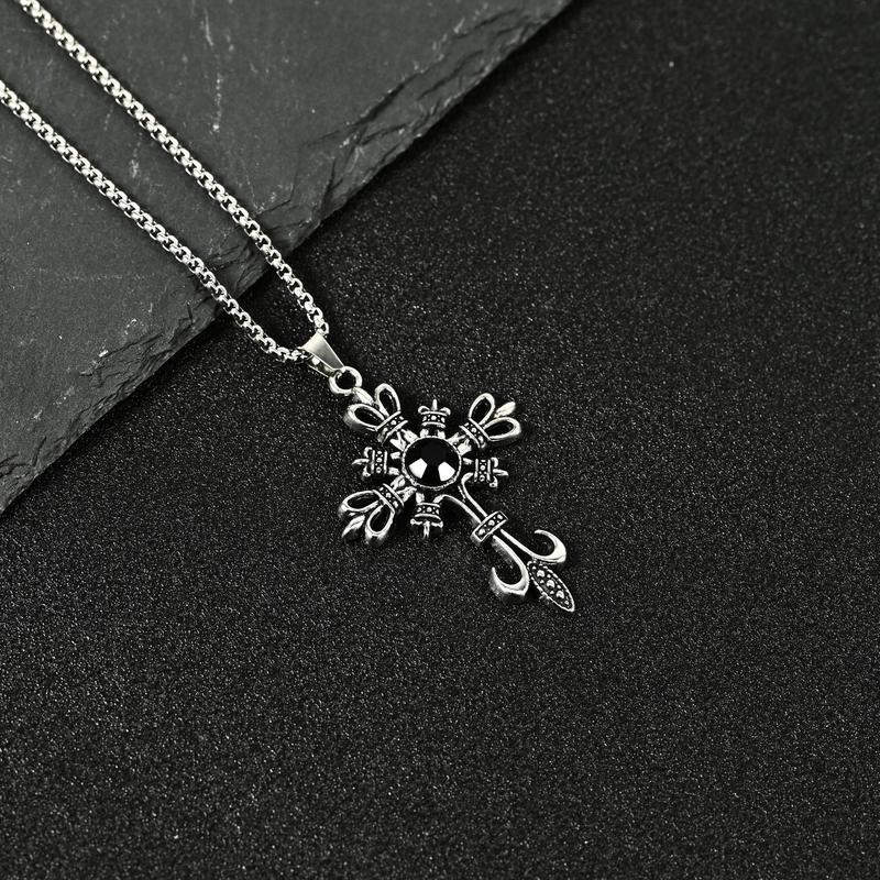 Product Introduction of European and American Retro Ruby Cross Necklace Gothic Dark Fashion Pendant Necklace 0