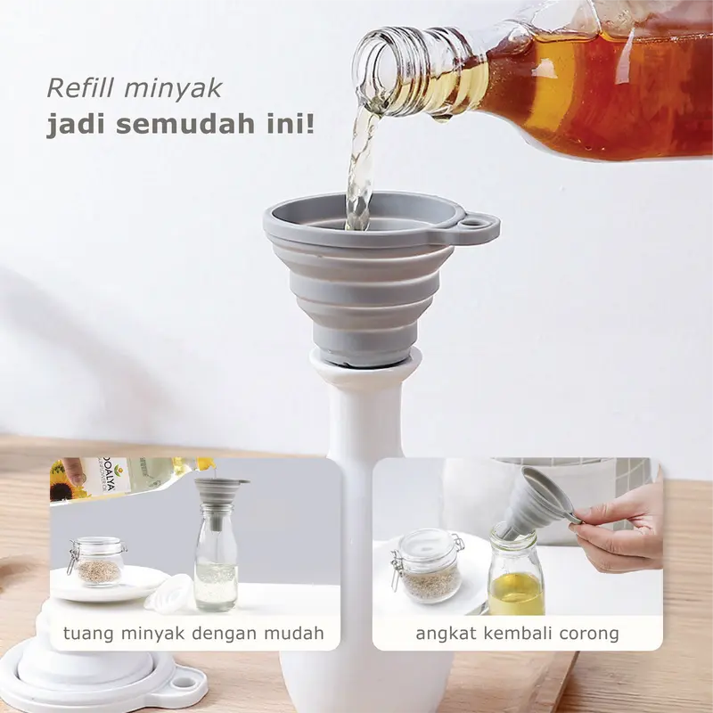 ZORO Corong Minyak Silikon Corong Lipat Air & Minyak Silicon Serbaguna Funnel Portable Foldable COKI Multifungsi Putih Silicone Kitchenware 2