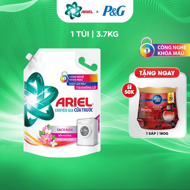 [Mua 1 tặng 1] Nước Giặt Ariel Cửa Trên & Cửa trước các loại hương nước hoa 3.7kg - 4.1kg Tặng Sáp thơm AMBI PUR 180g Hương Huyền Bí/ Đam Mê