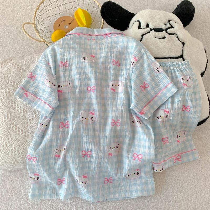  Bộ Đồ Ngủ Cho Bé Gái Áo ngắn Tay Và Quần Đùi Chất Liệu Cotton Đám Mây Mùa Hè Kiểu Áo Cardigan Kẻ Sọc Xanh Bộ Hai Mảnh Dành Cho Trẻ Lớn Siêu Dễ Thương Thích Hợp Mặc Nhà 