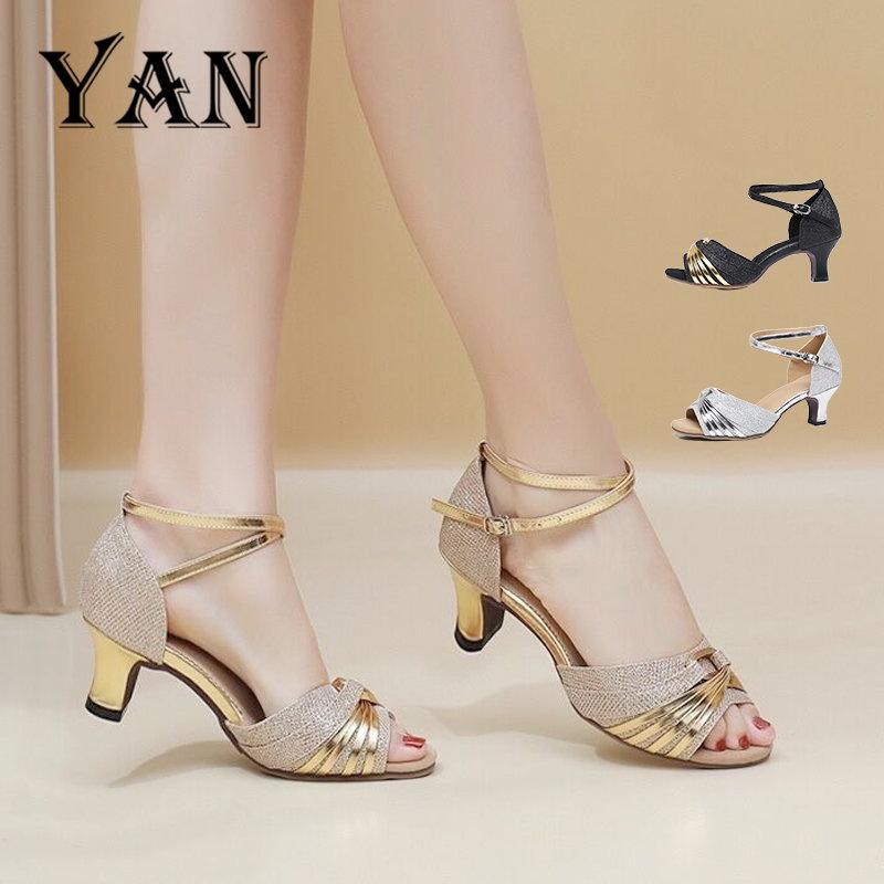 YAN Sepatu Dance Wanita Sepatu Hak 5cm Sepatu Dansa Latin/ Line Dance 1
