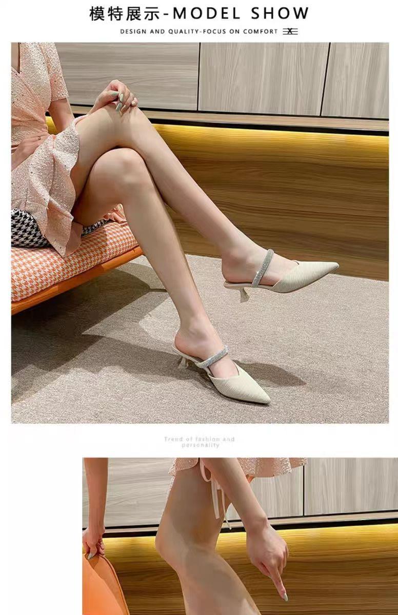 Product Introduction of Dép Bít Mũi Cho Nữ, Bộ Sưu Tập Xuân / Hè Mới 2024, Dây Đeo Đính Đá Giày Cao gót, Gót Nhọn, Thích Hợp Với Váy, Dép Tinh Tế Giày Nữ 2
