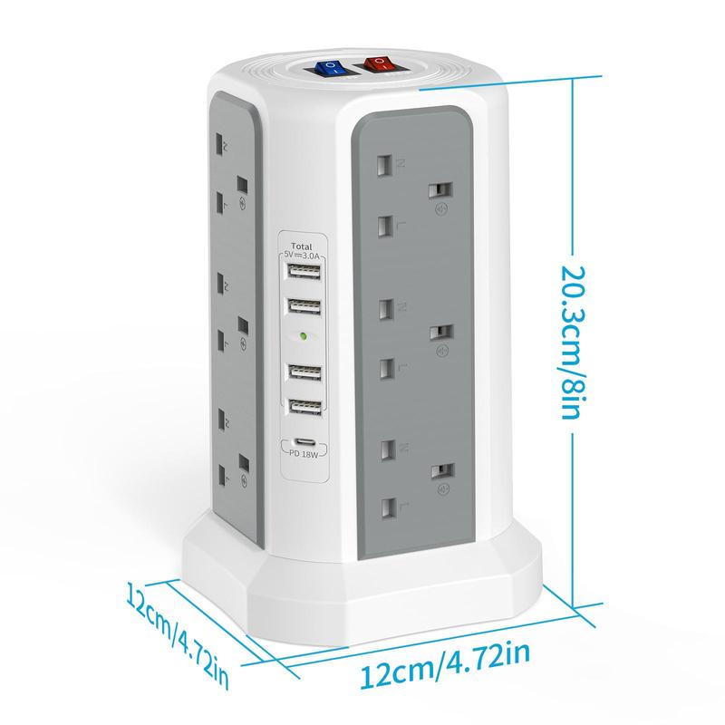Product Introduction of PD 18W Plug Tower, 17 In 1 Vertical Charging Station With 12 AC & 1 USB-C & 4 USB-A Outlet, Tower Socket With 1.8M Cable 3