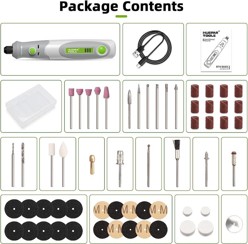 Product Introduction of Electric Drill Die Grinder Engraver Polisher with 4V Mini Cordless Rotary Tools Set Kit For Huepar tools RT4-basic 15000RPM 30