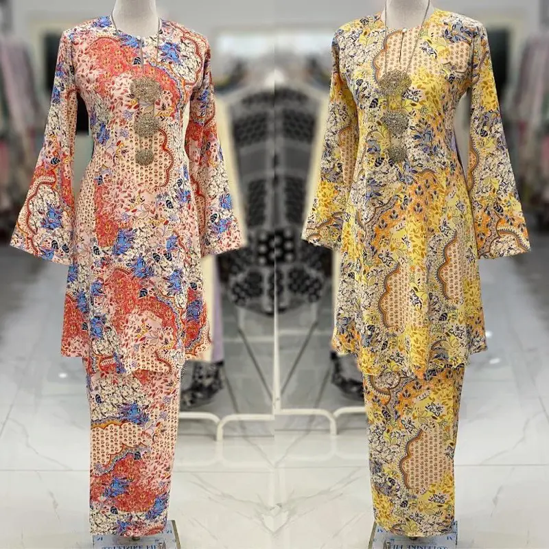 K14melor Kurung Riau crepe abstract Dress Fabric Shirt Traditional Check Clothing Lingerie Women Womenswear Lightweight