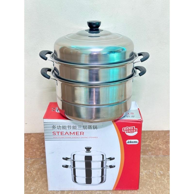 Nồi Hấp Inox 3 Tầng 28CM - Xửng Hấp Rời - Siêu Tiện Dụng - Cho Bếp Từ, Bếp Hồng Ngoại, Bếp Gas