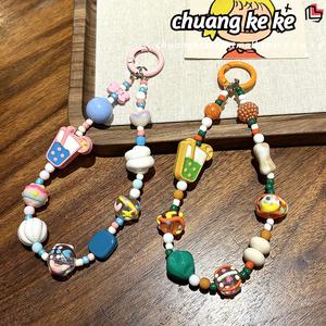 Penyangkut Sarung Telefon Teh Buih, untuk Kanak-kanak, Reka Bentuk Berwarna-warni yang Seronok dan Comel, dengan Manik DIY Minyak Tebal Lukisan Tangan, Rantai Kamera dan Rantai Kunci, Hiasan Gantung Beg Fon Kepala, Pesona Perempuan Keychains