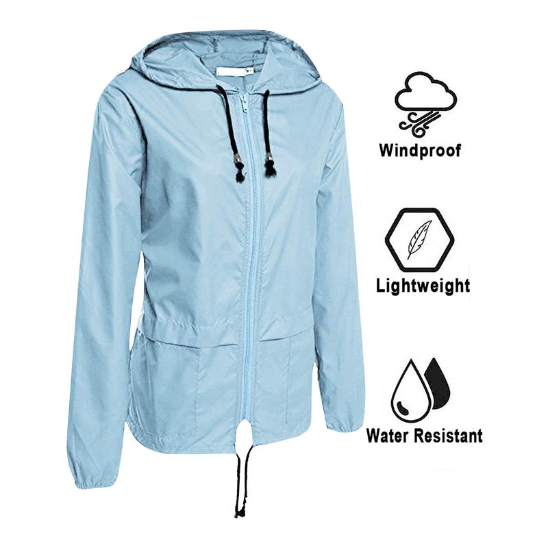 Product Introduction of Women Packable Rain Jacket, Outdoor Hooded Windbreaker with Adjustable Drawstring 34