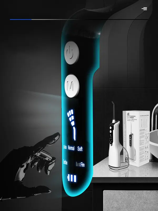 Máy tăm nước cầm tay vệ sinh răng miệng tặng kèm 4 đầu phun, màn hình hiển thị sử dụng cho cả Nữ và nam 6