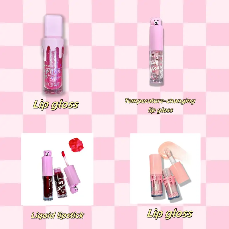 Cartoon Bear Pattern Lip Gloss Set, 4 Counts/set Glitter Lip Glaze, Long Lasting Lipstick, for All Occasions Lip Makeup, Girls Makeup Accessories, Cosmetic 6