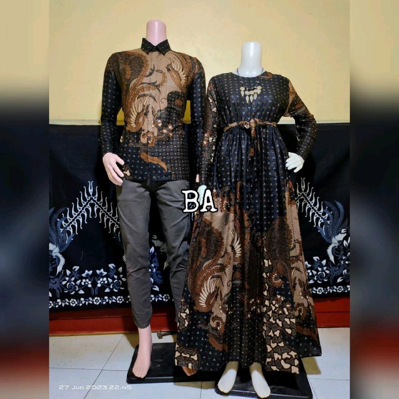 Baju Couple Batik Sarimbit Muslim Muslimah Batik Wanita Busui Lengan Panjang Kain Katun Adem Tebal Halus Cocok Untuk Kondangan Batik Seragaman Pasangan Gamis 4
