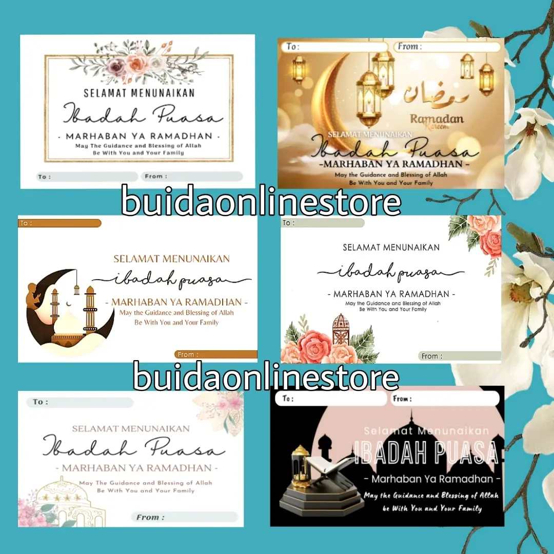 Kartu Ucapan Selamat Menunaikan Ibadah Puasa Marhaban Ya Ramadhan dekorasi hampers bingkisan takjil berbuka puasa greeting card fasting hiasan hantaran Stiker Sticker Label bingkisan dekorasi dus box kotak kue takjil berbagi