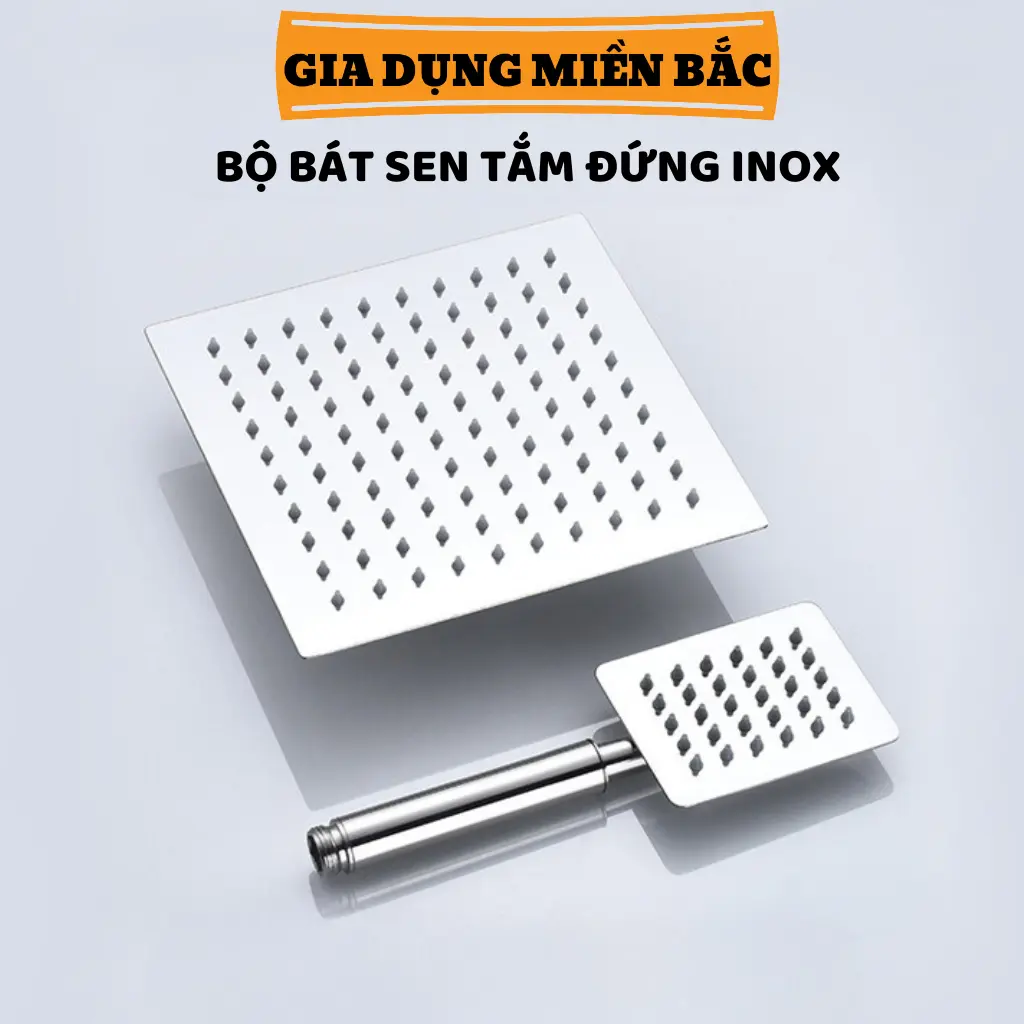 Bát sen tắm đứng vuông INOX 304 kích thước 20x20cm áp suất cao dùng lắp đặt, thay thế cho hệ thống sen vòi nhà tắm