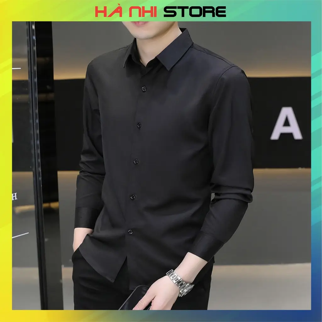 Áo sơ mi nam tay dài ,chất liệu lụa trơn, mềm mịn xịn,form ôm - Hà Nhi Store Menswear Shirt