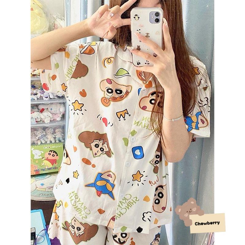 BỘ NGỦ NỮ SÉT PIJAMA Áo KÈM QUẦN MẶC NHÀ NHIỀU HÌNH SHIN XINH XẮN