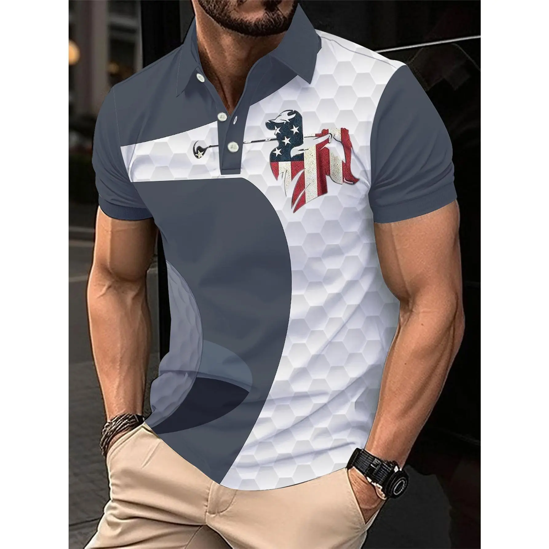 Logo Print Men's Summer Short Sleeve Polo Shirt Men's Slim Lapel Business Casual Polo Shirt 3D Digital Print Polo Shirt Available in Colors streetwear