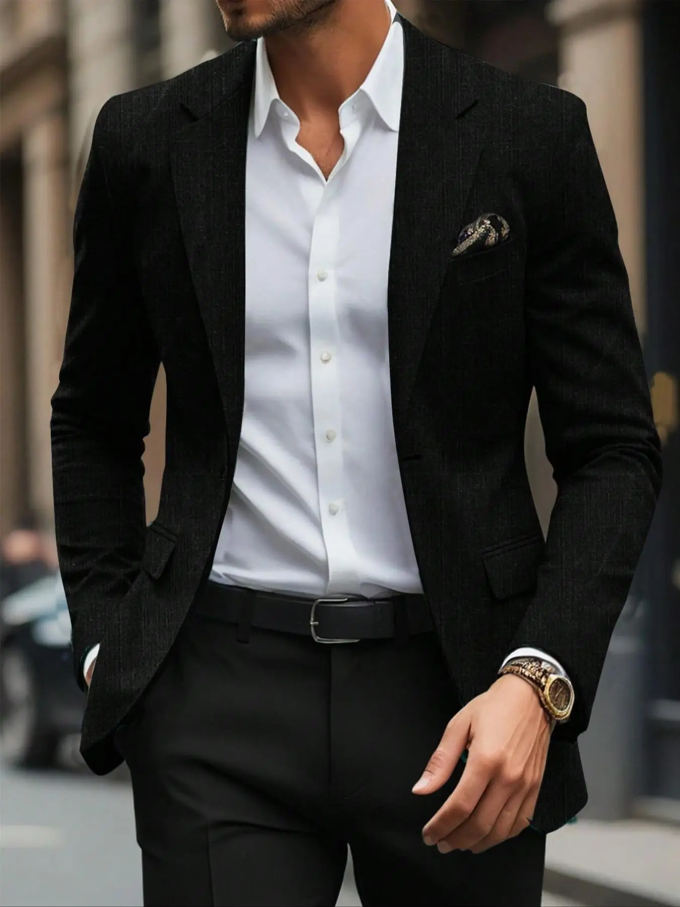 Men's Solid Color Business Suit Jacket, Slim Fit Long Sleeve Lapel Neckline Blazer for Work Office, Fashion Men's Clothing for Summer