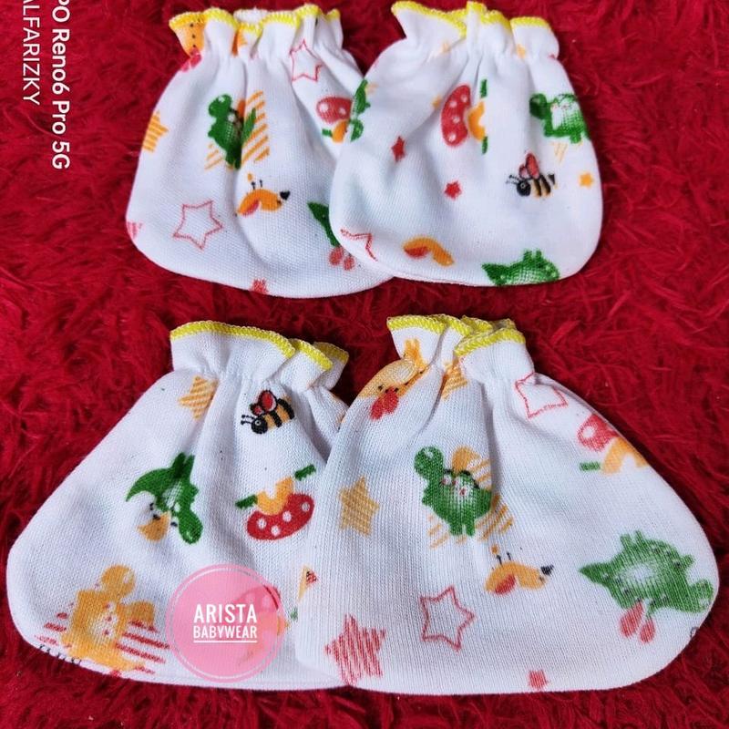 ARSEL BABY - 1set sarung tangan+kaki bayi putih motif 1