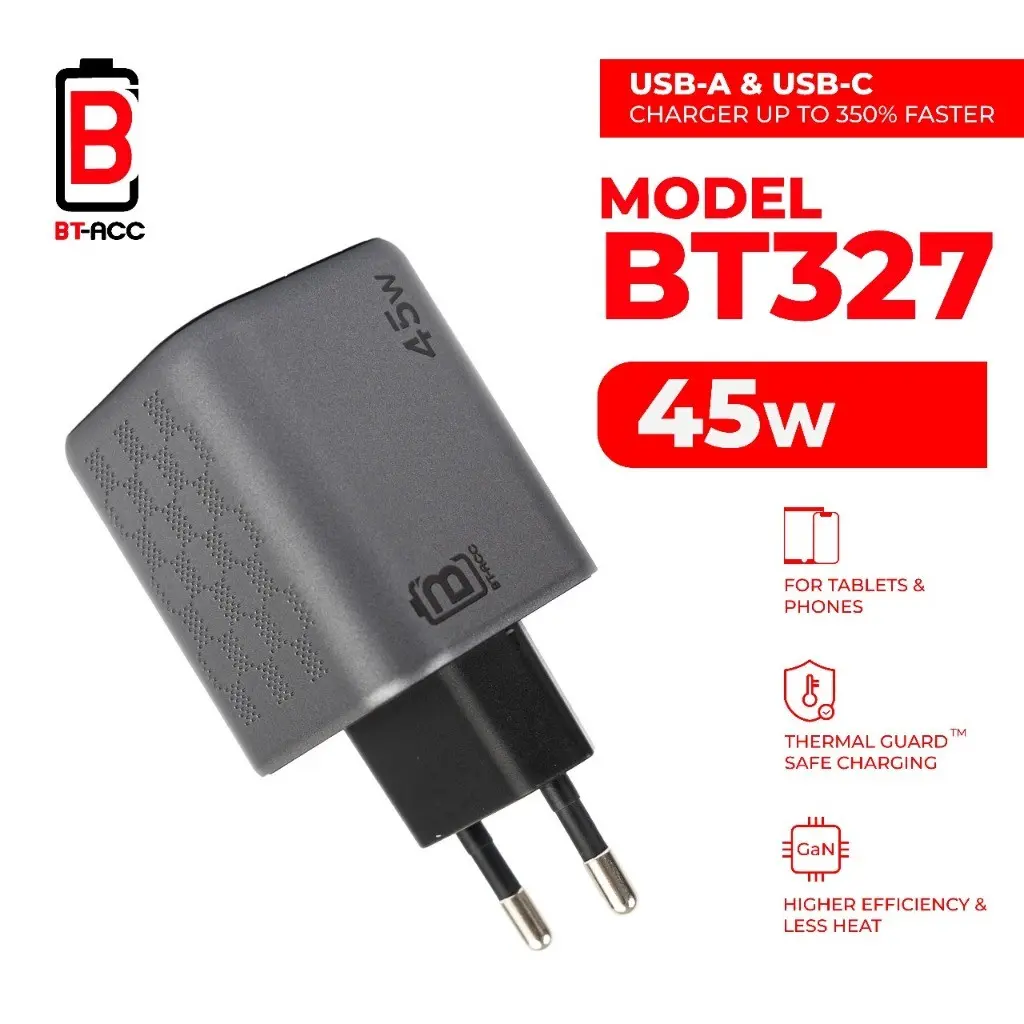 BT-ACC ADP Kepala Charger 45W Dual USB (USB-A & USB-C) Super Fast Charging - BT327