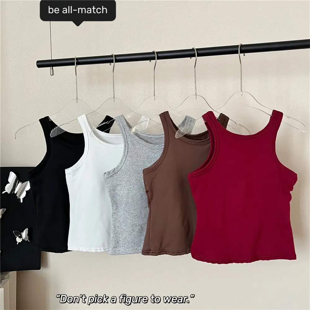 Áo Crop Top Cho Nữ, Không Tay, Có Đệm Ngực, Có Thể Mặc Bên Trong, Áo Yếm ngắn Tay Cổ Yếm Co Giãn, Thích Hợp Cho Các Hoạt Động Hàng Ngày Của Bé Gái Và Nữ, Áo Ba Lỗ Nữ, Đồ Lót, Đồ Nữ
