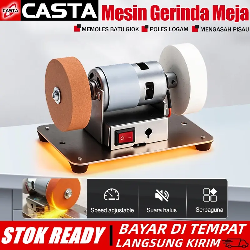 CASTA Mesin Gerinda Elektrik Seratus Watt Motor Ganda Mini Alat Poles Kasar Dan Halus Multifungsi Berkualitas Tinggi Kinerja Maksimal Mudah Disimpan Di Rumah Putaran Mesin Sangat Stabil Tahan Lama Digunakan Cocok Untuk Berbagai Kebutuhan Asahan Pisau