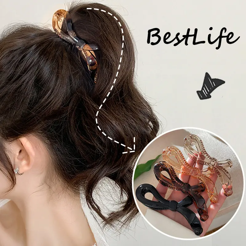Women Girls Hair Ponytail Vertical Twist Clip Streamer Design Banana Clip
