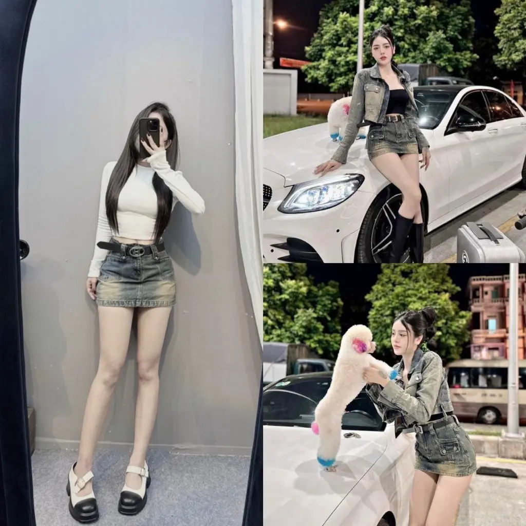 💯FREE SHIP💯Chân váy jean túi nhọn tua viền, Chân váy ngắn chữ A có lót trong siêu xinh