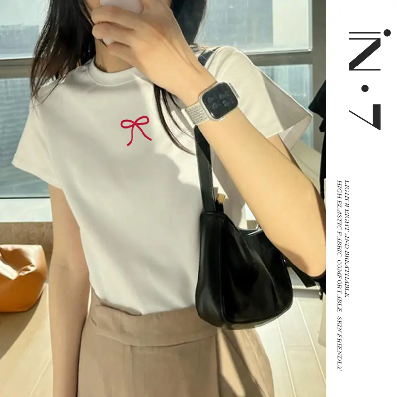 Simple and Exquisite Slim-Fit Short-Sleeved T-shirt Casual Crew Neck Top