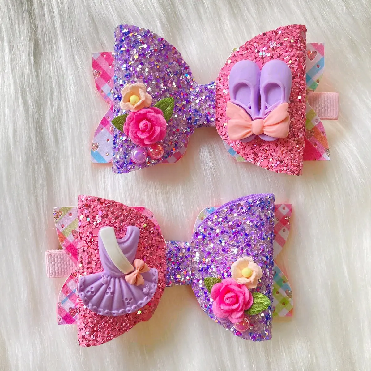 Ballet Hairbows in Pair Clip Alligator Hair Pin pink hair clip/hair pin