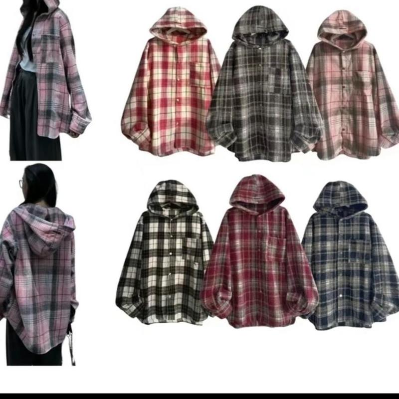 Áo Sơ Mi Áo Chống Nắng Flannel Tay Dài Caro Có Nón Tag Dessuu Form Nam Nữ (Nỉ Dạ) Menswear Shirt   áo  & áo choàng Nhung áo khoác bing