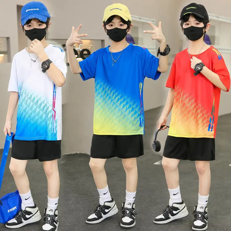 Children's Badminton Clothing Suit Boys Volleyball Clothes Girls Students Quick-Drying Summer Short-Sleeved Skipping Rope Table Tennis Tennis Suit