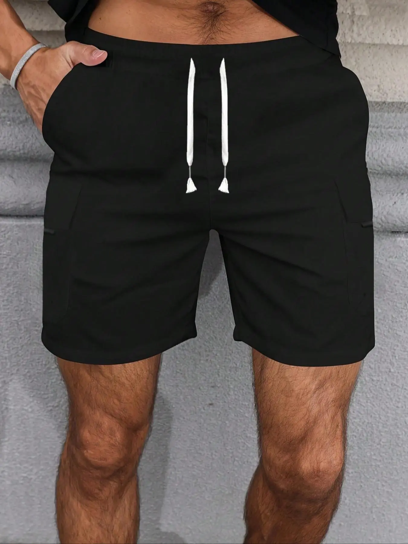 Men's Solid Flap Pocket Cargo Shorts, Regular Fit Casual Breathable Outdoor Shorts, Woven Bottoms for Summer, Menswear
