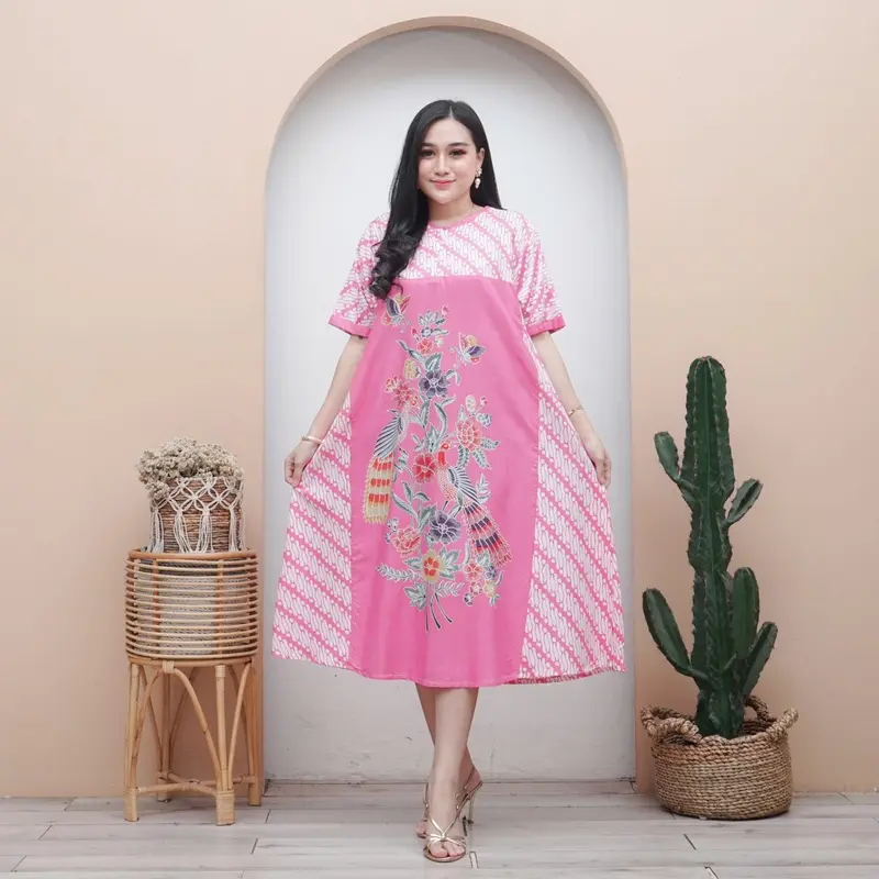 Daster payung encim motif parang-Daster bahan rayon premium busui freindly motif bunga lengan pendek ukuran standar ld 110 Pb 115 baju rumahan adem homedress kekinian adem nyaman dipakai Panjang Kain Ibu Menyusui 2
