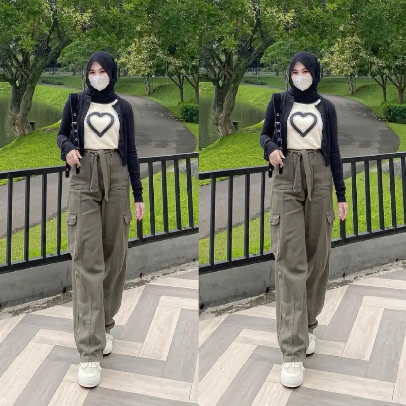 CELANA HIGHWAIST JEANS CARGO GESPER WANITA CELANA PANJANG LONGGAR DENIM