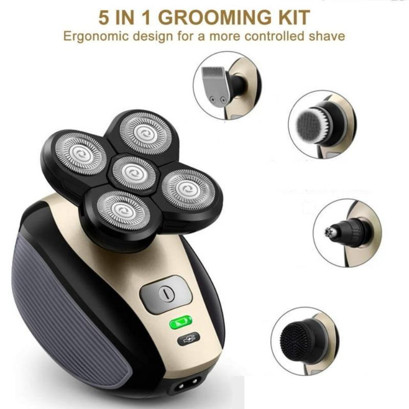 5 in 1 Electric Shaver, 1 Box Waterproof USB Rechargeable Rotary Shaver with Nose Hair Trimmer Head & More Accessories, Wet and Dry Use Shaver for Men 2