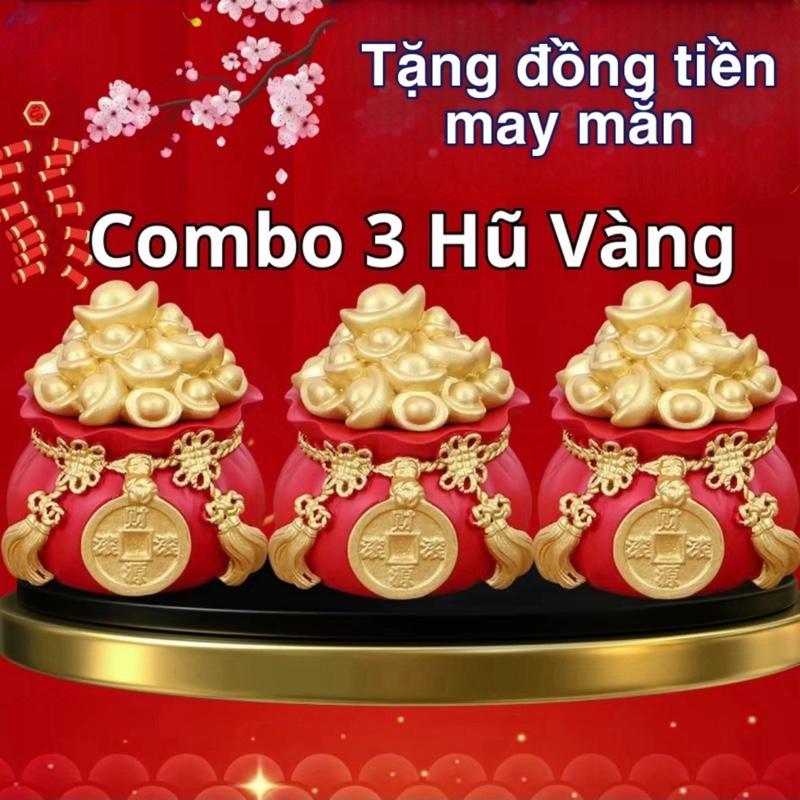 COMBO 3 < tặng đồng tiền phong thuỷ > Hũ Vàng Tài Lộc Đựng Muối Gạo Hút Tài Lộc – Biểu tượng Sung túc, Ấm no Decor Decor Phòng Trang Trí Nhà Đồng