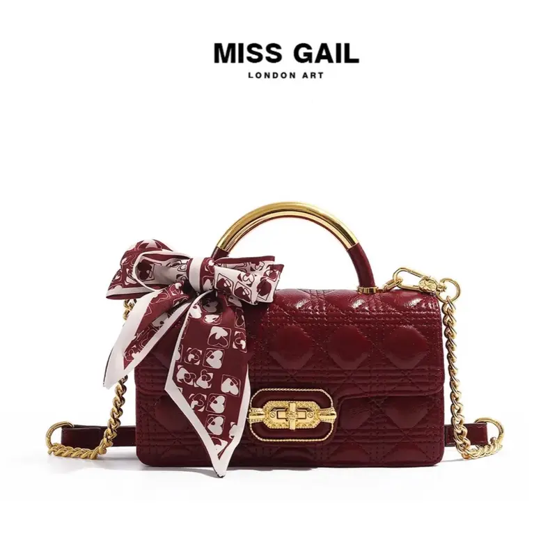 MG6992-1. Túi xách nữ MISS GAIL Store HongKong thiết kế ô trần trám kèm nơ sang trọng, thanh lịch. Đeo vai/ xách tay. Full box hãng.  Bag 3