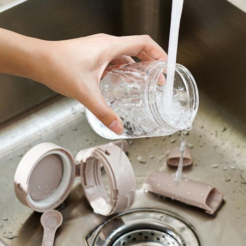 Clear Spoon Separated Kitchen Seasoning Box Dustproof Lid Moisture-Proof 2 in 1 Condiment Jar Lockable Handle Spice Bottle Sugar 6