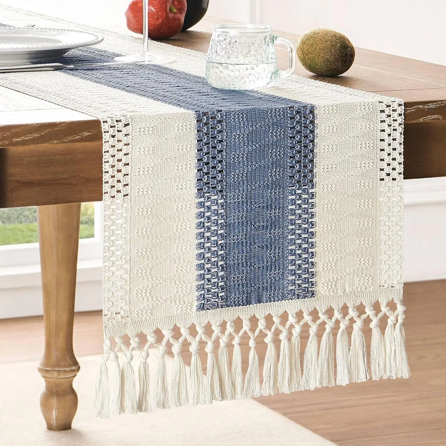 Bohemian Style Color Block Table Runner, Table Decoration for Home Kitchen Dining Room, Table Decor Supplies for Home Party Holiday