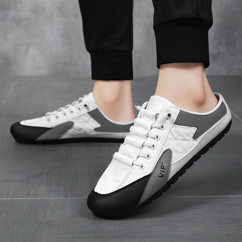 2024 New Summer breathable slip-on baotou drag men s shoes Doudou Korean version of the trendy canvas lazy half-trail RWES52 5