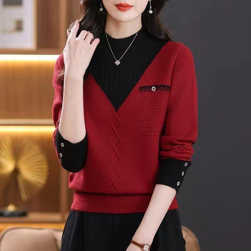 Áo Chui Đầu Cao Cấp, Ankela, Màu Đỏ, Thích Hợp Cho Mùa Thu Và Mùa Đông, Có Thể Mặc Bên Trong Áo Len, Đồ Len Nữ, Thời Trang, Đi Chơi, Chống Lão Hóa, Áo Mặc Bên Ngoài, Có Thể Mặc Bên Trong Women Top 4
