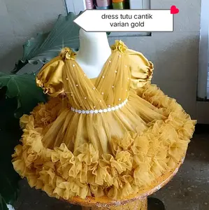 Petite Slayer Lengan Balon Bertabur Mutiara Cantik Dress Tutu Anak Fashion Gamisanak Baju Lebaran Anak Dresstutu Kostum Pnggung Malang Gold Varian