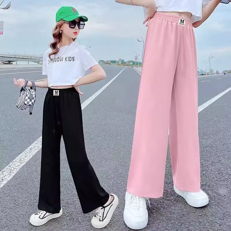 Quần Bé Gái, Mỏng Mùa Hè, Chất Liệu Lụa Lạnh Quần Ống Đứng, Thích Hợp Cho Trẻ Em, Quần Chống Muỗi, Quần Ống Rộng Dáng Rộng Cho Bé Gái