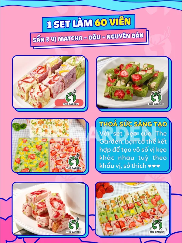 Set Kẹo Nougat Hạnh Phúc THE GARDEN thành phẩm 60 viên 15 nguyên liệu  Ăn Vặt Chua Candy Snack 4
