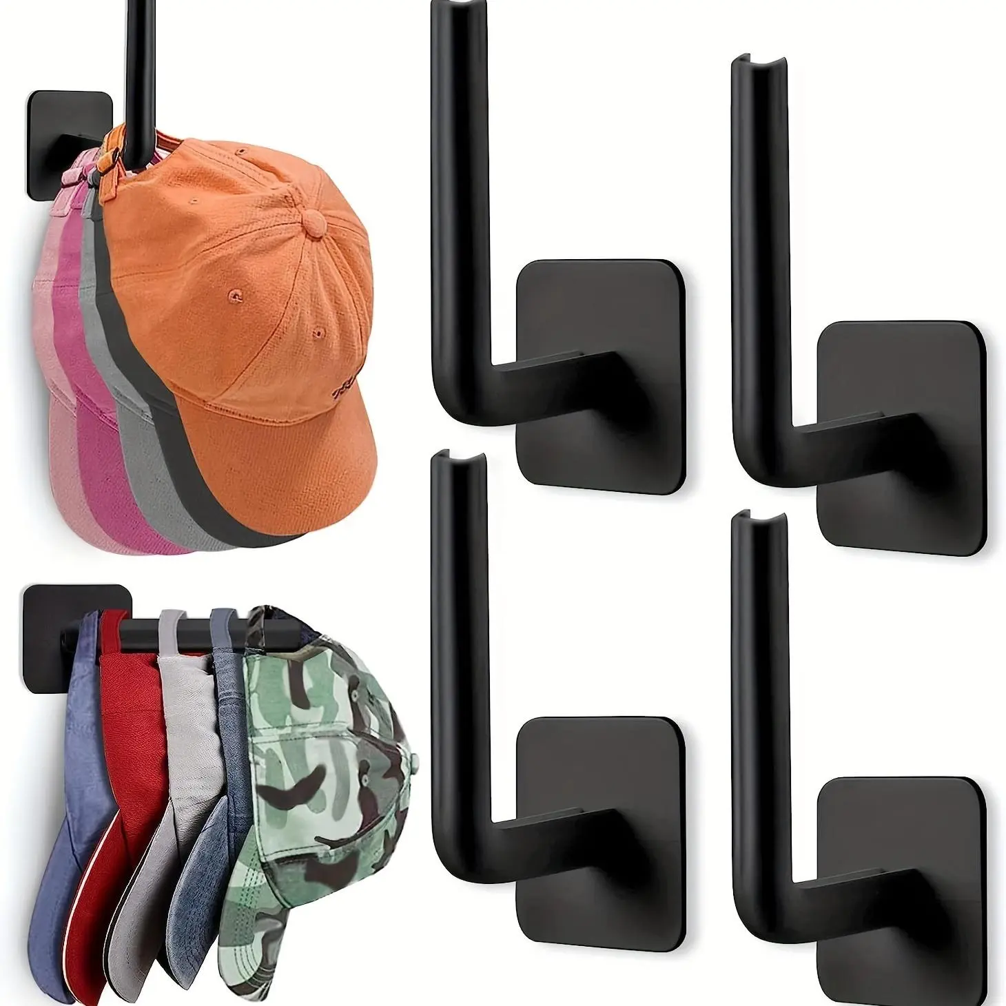 Wall-Mounted Hat Storage Hook, 4-Piece Self-Adhesive Hat Storage Rack, Multi-Functional Home Storage Box for Entrance, Bathroom, Bedroom