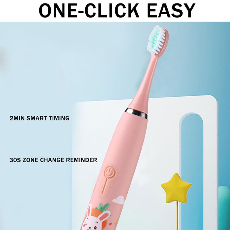 Product Introduction of Children's Electric Toothbrush With Replacement Heads Colorful Cartoon Ultrasonic Rechargeable Soft Hair Sonic Cleaning Brush adult  toothbrush portable  toothbrush 8